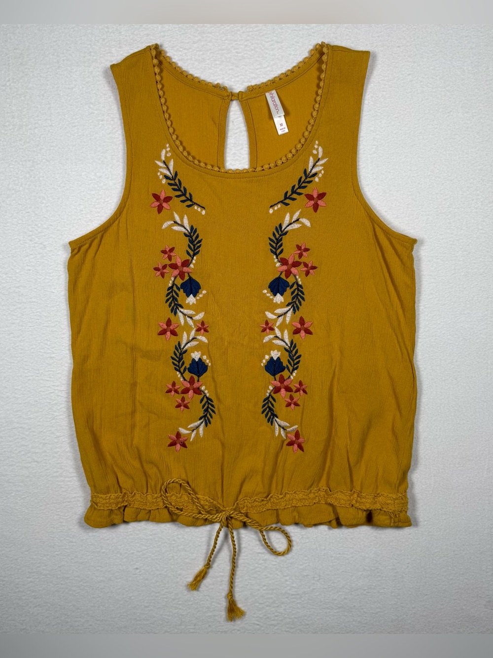 Embroidered Mustard Tank Top with Tie Waist y2k 90s boho fall MEDIUM